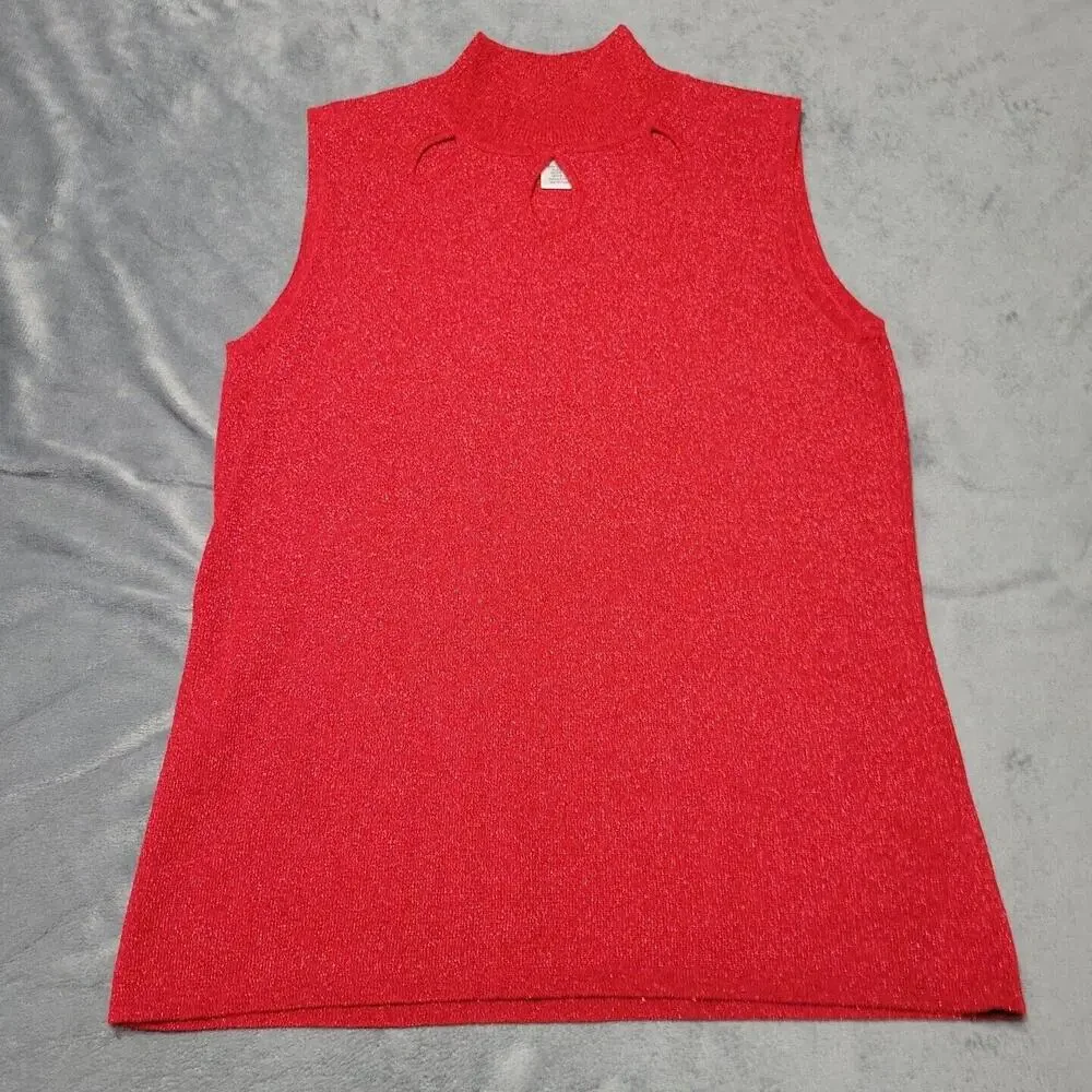 Hannah Career Shirt Womens Medium Pullover Sweater Ruby Red Sleeveless Mock Neck